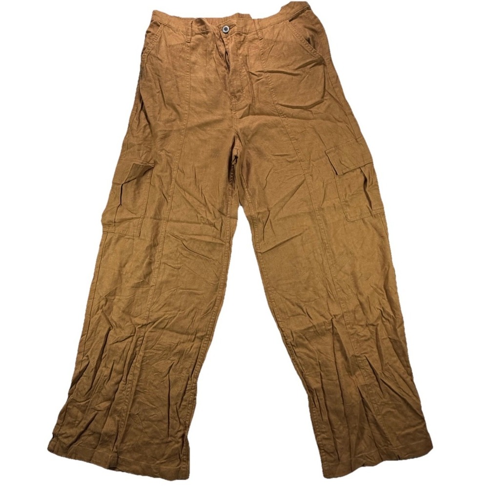 Ana Women's Lightweight Highest Rise Baggy Wide Leg Cargo Pants 14 Brown Stretch
